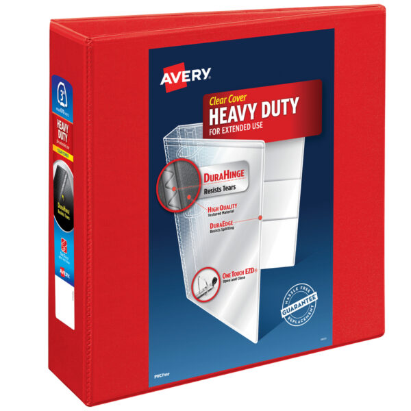 Heavy-Duty View Binder with DuraHinge and Locking One Touch EZD Rings, 3 Rings, 3" Capacity, 11 x 8.5, Red