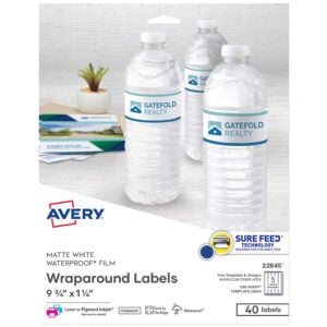 Water-Resistant Wraparound Labels w/ Sure Feed, 9.75 x 1.25, White, 40/Pack