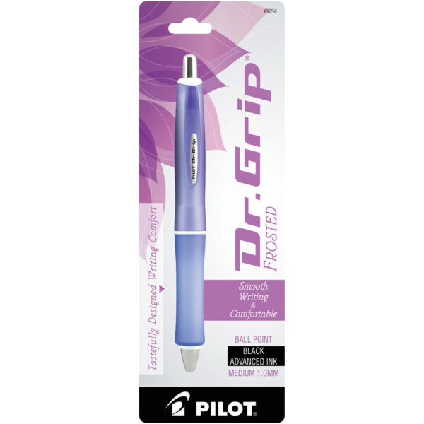 Dr. Grip Frosted Advanced Ink Ballpoint Pen, Retractable, Medium 1 mm, Black Ink, Purple Barrel