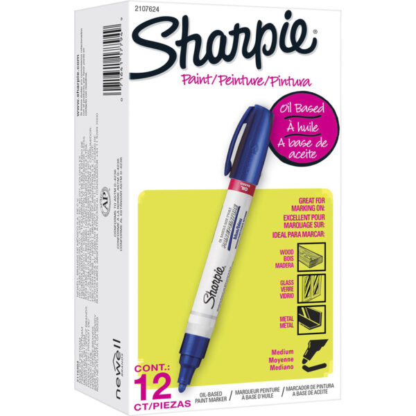 Permanent Paint Marker, Medium Bullet Tip, Blue, Dozen
