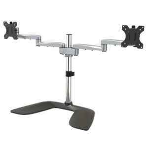 StarTech.com Dual Monitor Stand, Ergonomic Desktop Monitor Stand for up to 32"(17.6lb/8kg) VESA Displays, Free-Standing Adjustable, Silver