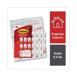 Small Wire Hooks, Small, Plastic/Metal, White, 0.5 lb Capacity, 22 Hooks and 24 Strips/Pack