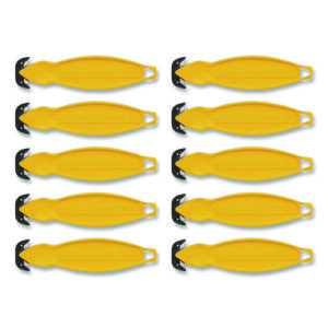 Safety Cutter, 5.75" Plastic Handle, Yellow, 10/Pack
