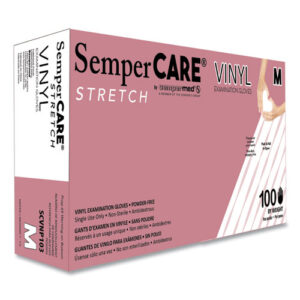 Stretch Vinyl Examination Gloves, Cream, Medium, 100/Box
