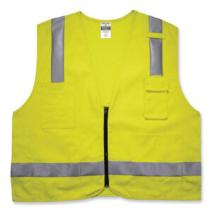 GloWear 8262FRZ Class 2 FR Surveyor Zip Vest, Tencel/Modacrylic/Para-aramid/Kevlar, 4X-Large/5X-Large, Lime