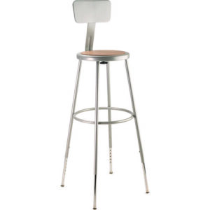 6200 Series Height Adjustable Heavy Duty Steel Stool With Backrest, 32" to 39" Seat Height, Brown Seat, Gray Back/Base