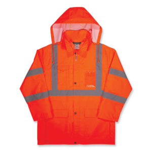GloWear 8366 Class 3 Lightweight Hi-Vis Rain Jacket, Polyester, 4X-Large, Orange