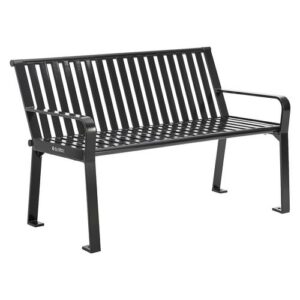 Steel Slat Benches with Back, 48" x 27" x 31", Black Seat/Back, Black Base