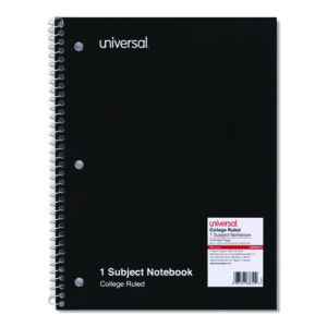 Wirebound Notebook, 1-Subject, Medium/College Rule, Black Cover, (70) 10.5 x 8 Sheets