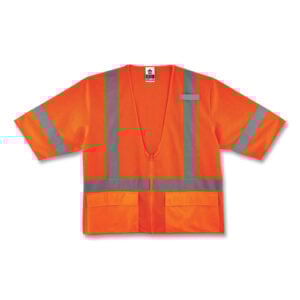 GloWear 8320Z Class 3 Standard Zipper Vest, Polyester, Largel/X-Large, Orange