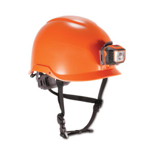 Skullerz 8974LED Class E Safety Helmet with 8981 Universal LED Headlamp, 6-Point Ratchet Suspension, Orange