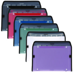 Expanding File, 7.5" Expansion, 7 Sections, Zipper Closure, Letter Size, Randomly Assorted Colors