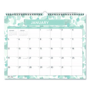 Amitza Blue Monthly Wall Calendar, Abstract Artwork, 15 x 12, White/Blue/Gray Sheets, 12-Month (Jan to Dec): 2025