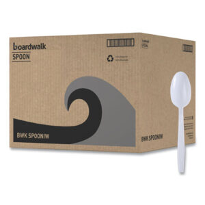 Mediumweight Wrapped Polypropylene Cutlery, Spoon, Plastic, White, 1,000/Carton