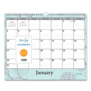 Rue Du Flore Wall Calendar, Floral Artwork, 12 x 15, White/Jade/Lavender Sheets, 12-Month (Jan to Dec): 2025