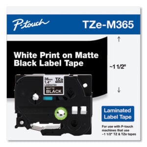 TZe Standard Adhesive Laminated Labeling Tape, 1.4" x 26.2 ft, White on Matte Black