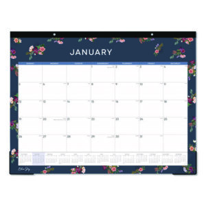 Ashlyn Desk Pad Calendar, Floral Artwork, 22 x 17, White/Blue/Pink Sheets, Black Headband, 12-Month (Jan to Dec): 2025