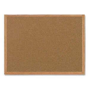 Value Cork Board with Oak Frame, 24" x 36", Brown Surface, Natural Oak Frame