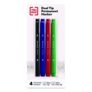 Permanent Marker, Pen-Style Twin-Tip, Extra-Fine/Fine Bullet/Needle Tips, Assorted Colors, 4/Pack