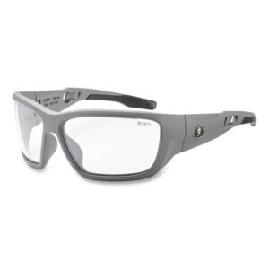 Skullerz BALDR Safety Glasses, Matte Gray Nylon Impact Frame, Anti-Fog Clear Polycarbonate Lens