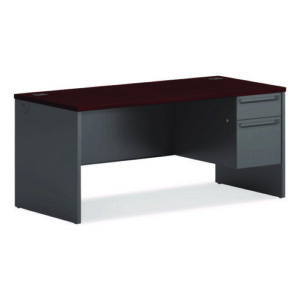 38000 Series Right Pedestal Desk, 66" x 30" x 29.5", Mahogany/Charcoal