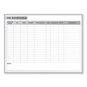 OR Schedule Magnetic Whiteboard, Operating Room Scheduling Chart, 72.5" x 48.5", White/Gray Surface, Satin Aluminum Frame