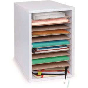 11 Compartment Wood Mail Paper Sorter Literature Organizer, 11 Sections, Letter Size, 10.75 x 11.75 x 16.2, White