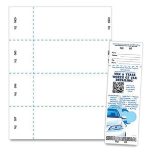 Jumbo Micro-Perforated Event/Raffle Ticket, 90 lb Index Weight, 8.5 x 11, White, 4 Tickets/Sheet, 250 Sheets/Pack