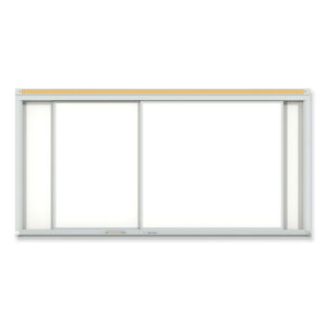 Horizontal Sliding Porcelain Magnetic Whiteboard, 96" x 48", White Surface, Anodized Aluminum Frame