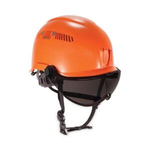 Skullerz 8975V Class C Safety Helmet with 8991 Visor Kit, Smoke Lens, 6-Point Ratchet Suspension, Orange
