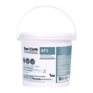 AF3 Germicidal Disposable Wipes, 1-Ply, 7.5 x 15, Unscented, White, Pail of 160 Wipes