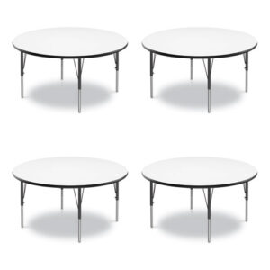 Dry Erase Markerboard Activity Tables, Round, 42" x 19" to 29", White Top, Black Legs, 4/Pallet