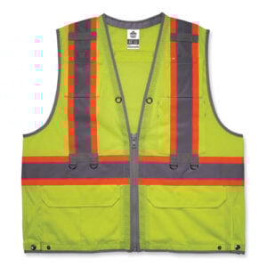 GloWear 8231TVK Class 2 Hi-Vis Tool Tethering Safety Vest Kit, Polyester, 2X-Large/3X-Large, Lime