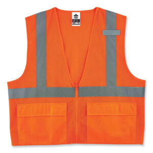 GloWear 8220Z Class 2 Standard Mesh Zipper Vest, Polyester, Small/Medium, Orange