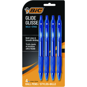 GLIDE Bold Ballpoint Pen, Retractable, Bold 1.6 mm, Blue Ink, Translucent Blue Barrel, 4/Pack