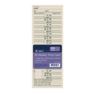 Time Cards for Acroprint, Amano and Lathem Time Clocks, Two Sides, Bi-Weekly, 3.38" x 9", 200/Pack