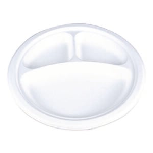 ChampWare Molded Fiber Tableware, 3-Compartment Plate, 10" dia, White, 125/Sleeve, 4 Sleeves/Carton