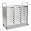 Callero Plus Treble Column Trolley Set 03, Metal, 1 Shelf, 24 F1 Shallow Bins, 40.6 x 17.3 x 41.5, Silver/Translucent Frost