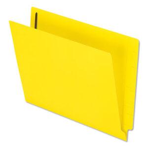 Colored Reinforced End Tab Fastener Folders, 0.75" Expansion, 2 Fasteners, Letter Size, Yellow Exterior, 50/Box