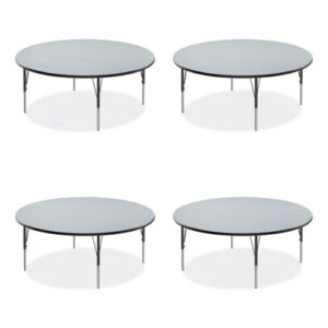 Height Adjustable Activity Table, Round, 60" x 19" to 29", Gray Granite Top, Black Legs, 4/Pallet
