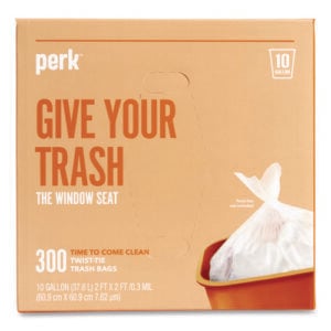 Twist-Tie Light-Duty Can Liners, 10 gal, 0.36 mil, 24" x 24", Clear, Flat Pack, 300/Box