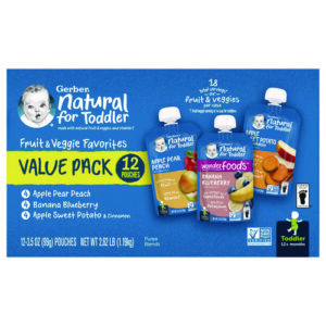 Natural Baby Food Pouches for Toddler 12+ Months, Assorted Flavors, 3.5 oz Pouch, 12/Carton