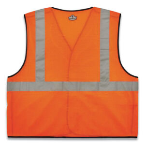 GloWear 8216BA Class 2 Breakaway Mesh ID Holder Vest, Polyester, Small/Medium, Orange