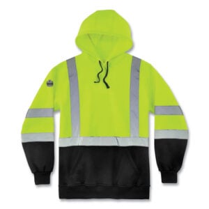GloWear 8373 Hi-Vis Class 3 Hooded Sweatshirt with Black Bottom, Polar Fleece, Lime, 3X-Large
