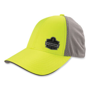 GloWear 8931 Reflective Stretch-Fit Hat, Cotton/Polyester, Ergodyne Logo, Small/Medium, Hi-Vis Lime