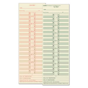 Time Clock Cards, Replacement for 10-100382/1950-9631, Two Sides, 3.5 x 10.5, 500/Box