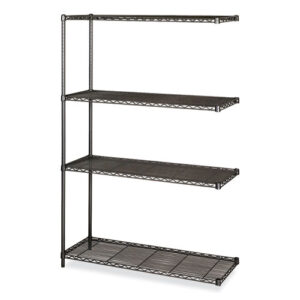 Industrial Add-On Unit, Four-Shelf, 48w x 18d x 72h, Steel, Black