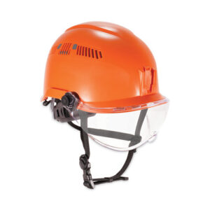 Skullerz 8975V Class C Safety Helmet with 8991 Visor Kit, Clear Lens, 6-Point Ratchet Suspension, Orange