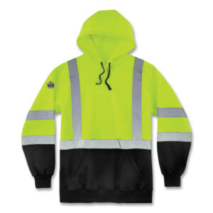GloWear 8373 Hi-Vis Class 3 Hooded Sweatshirt with Black Bottom, Polar Fleece, Lime, Medium