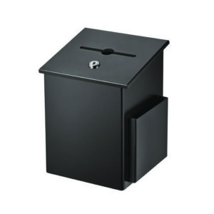 Squared Wood Locking Suggestion Box, 7.25 x 7.5 x 10, Medium Density Fiberboard, Black